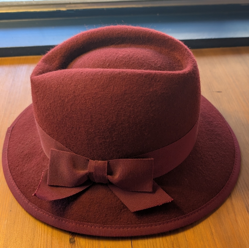 Betmar Rich Burgundy Hat with Bow Accent
